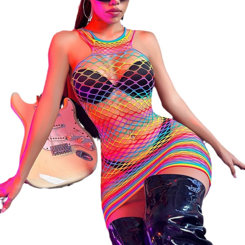 Fun lingerie, sexy cute, colorful clothes, transparent and tight fitting mesh socks, uniform set