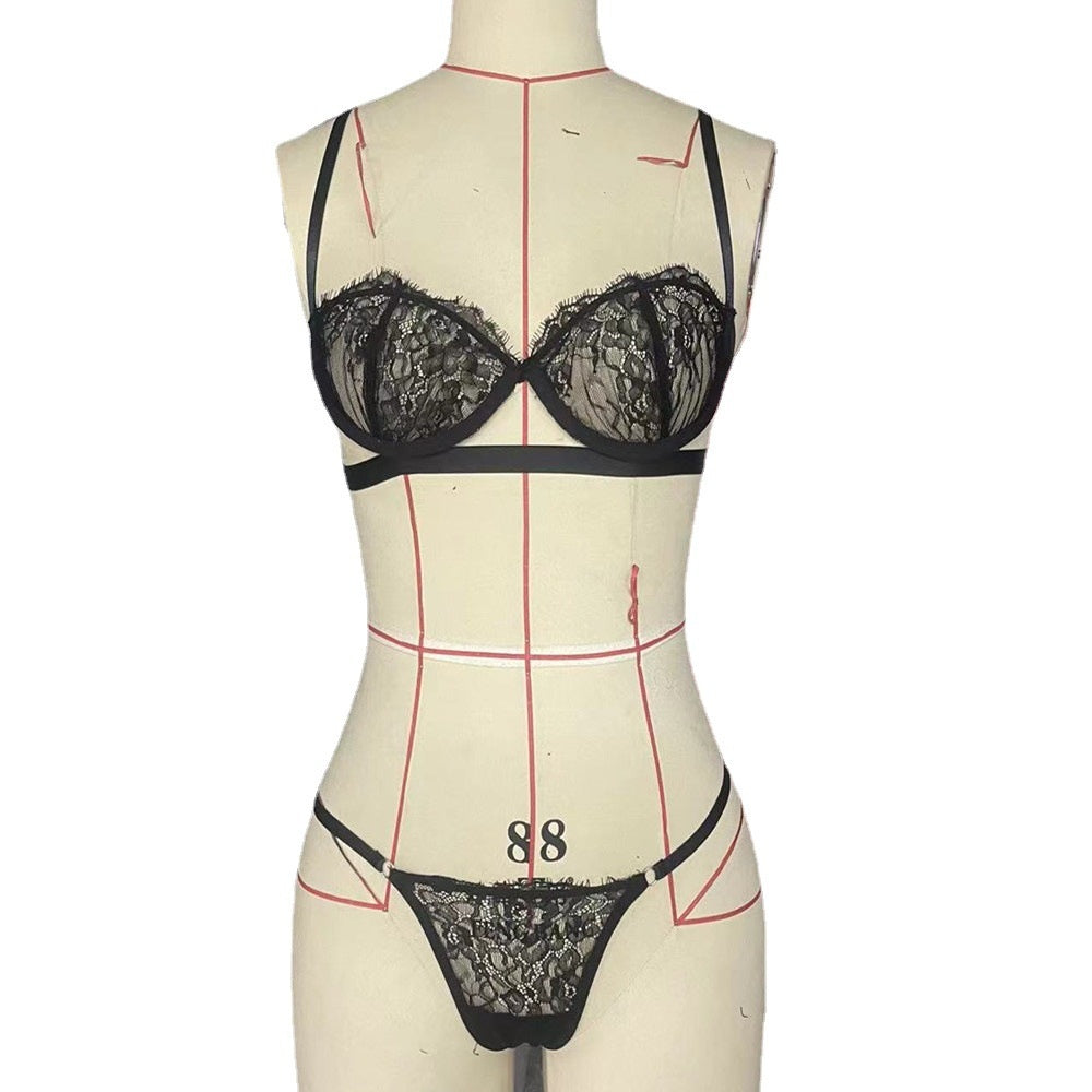 Sexy three-point erotic lingerie with steel ring split style seductive perspective
