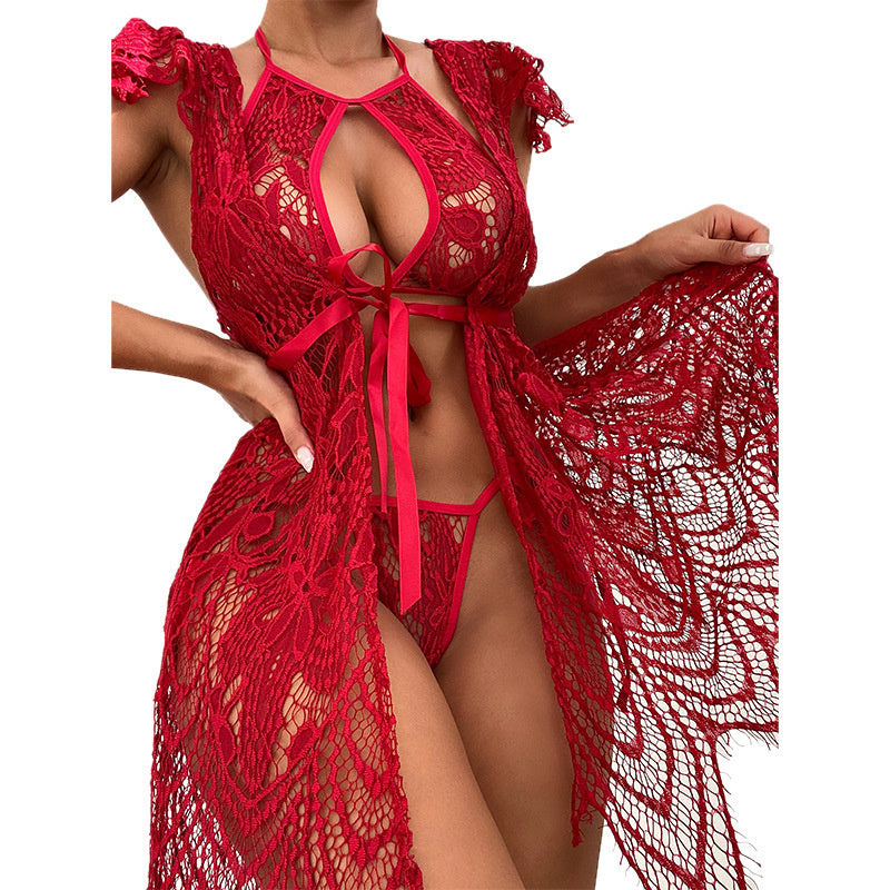 Fun lingerie strap hollow out jumpsuit lace sexy pure desire female embroidery