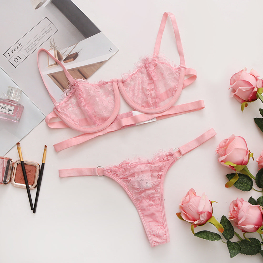Sexy three-point erotic lingerie with steel ring split style seductive perspective