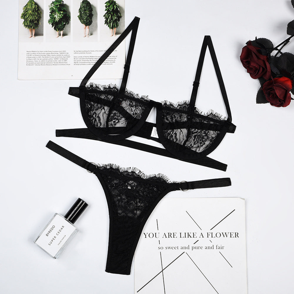 Sexy three-point erotic lingerie with steel ring split style seductive perspective