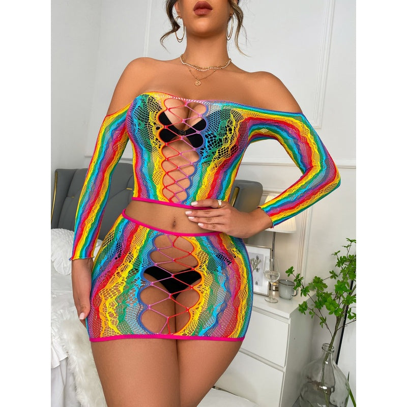 CS Series Fun Underwear Rainbow Colorful Mesh