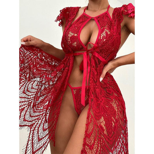 Fun lingerie strap hollow out jumpsuit lace sexy pure desire female embroidery